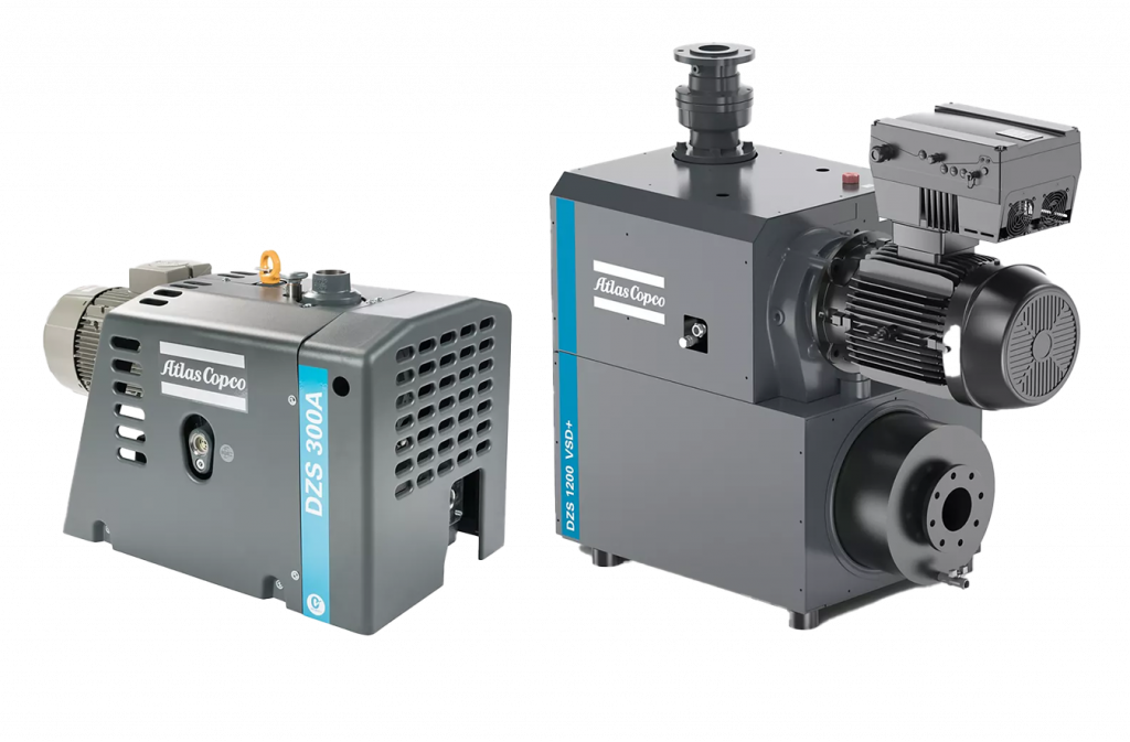Bombas de vacío de garras secas de segunda generación DZS A, DZS VSD+ A, DSZ V y DZS VSD+ Atlas Copco.